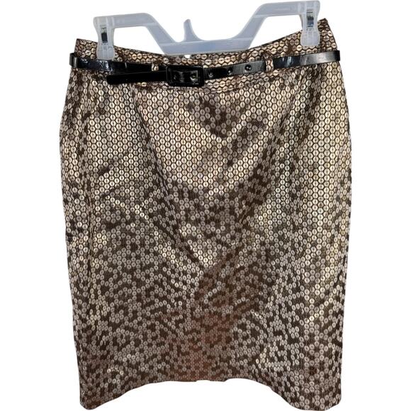 Worthington Gold Metallic Sequin Pencil Skirt with Belt Women’s Size 8 - Picture 1 of 10